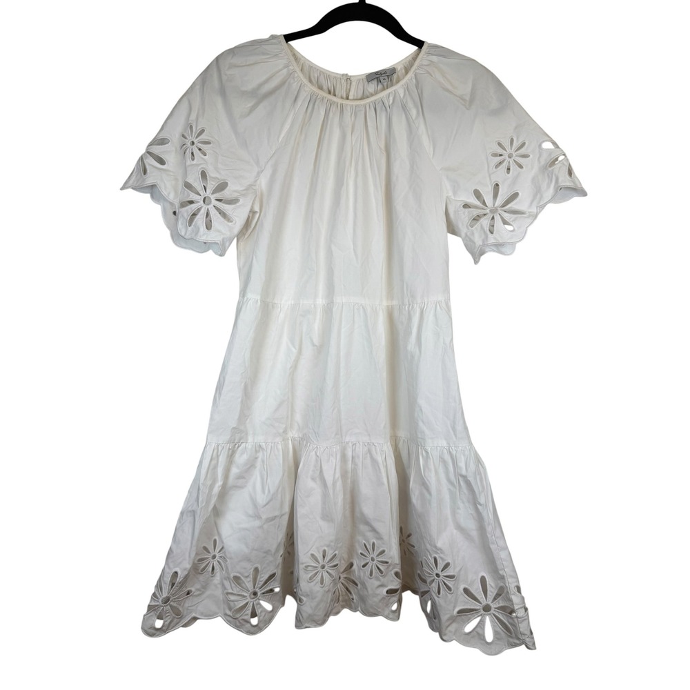 Rails White Eyelet Tiered Mini Dress Floral Cutout Short Sleeve XS